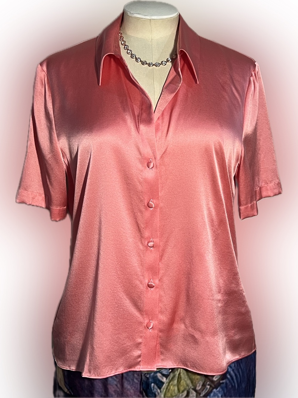 Flora Bea “Odin” Pink Siesta silk charmeuse short sleeve blouse - NWT